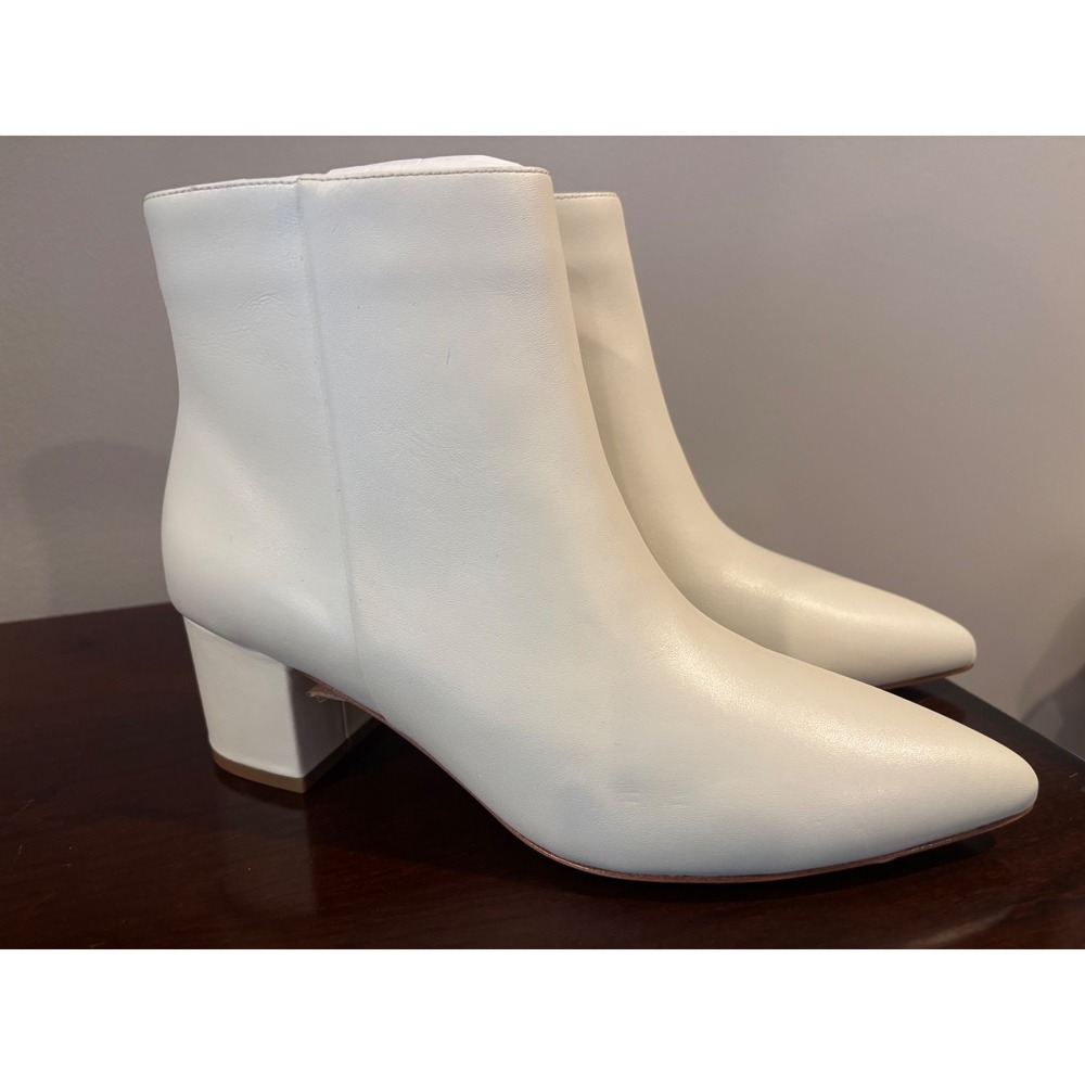 L'AGENCE size 6 Ankle Booties Womens Cream Leather Pointed Toe Block Heel